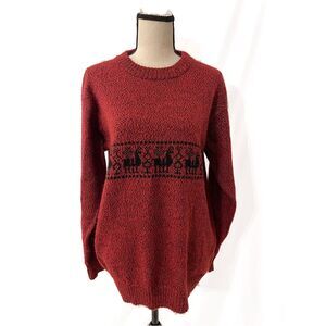 Factoria La Vicunita Red 100% Alpaca Sweater | Hand Knit Peru Llama Motif, Size